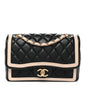 Lambskin Quilted Bicolor Flap Black Beige
