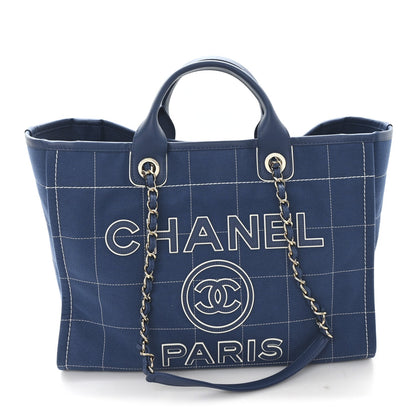 Cotton Medium Deauville Tote Blue White