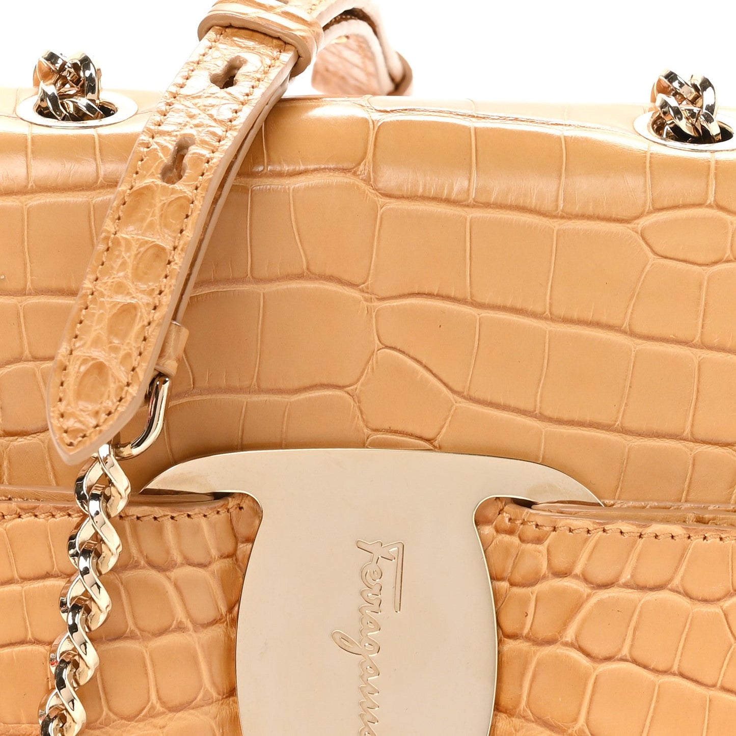 Crocodile Mini Vara Bow Crossbody Bag Beige