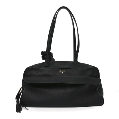 Grained Calfskin Medium Carrie Bowling Bag Black