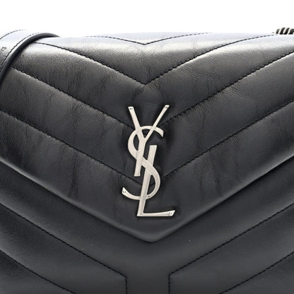 Calfskin Y Quilted Monogram Small Loulou Chain Satchel Black