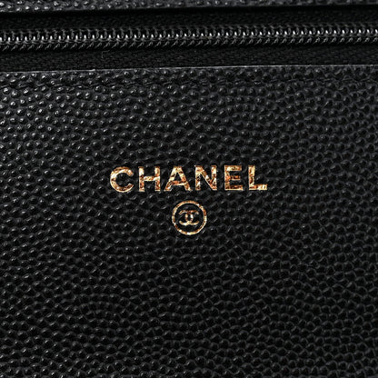 Shiny Caviar Quilted Turnlock Top Handle Wallet On Chain WOC Black