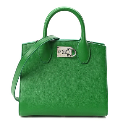 Hammered Calfskin Small The Studio Box Bag Green