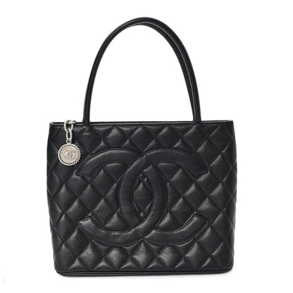 Caviar Quilted Medallion Tote Black
