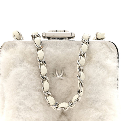 Shearling Sheepskin Lambskin Quilted Clutch With Chain White