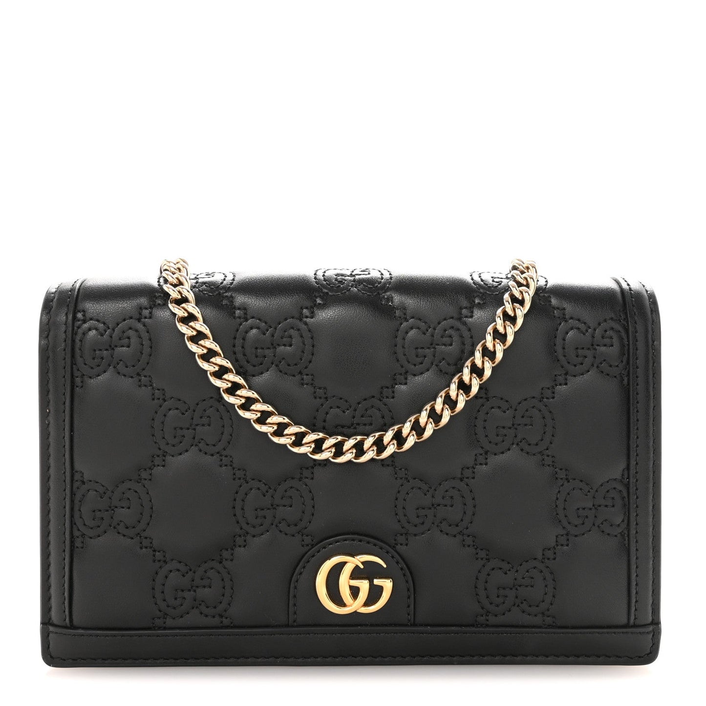Calfskin GG Matelasse Chain Wallet Black