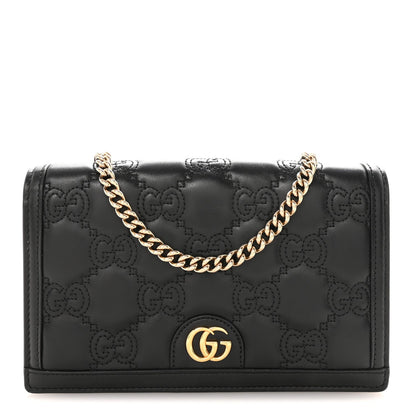 Calfskin GG Matelasse Chain Wallet Black