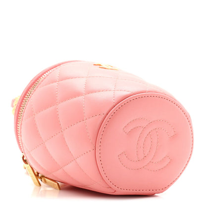 Lambskin Quilted Afternoon Tea Top Handle Vanity Case With Chain  Light Pink