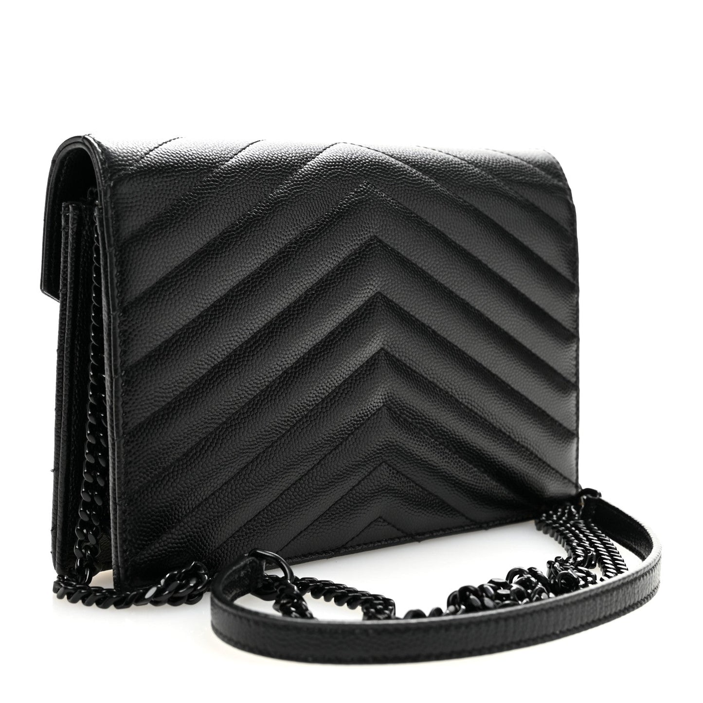 Grain De Poudre Matelasse Chevron Monogram Monochrome Envelope Chain Wallet Black