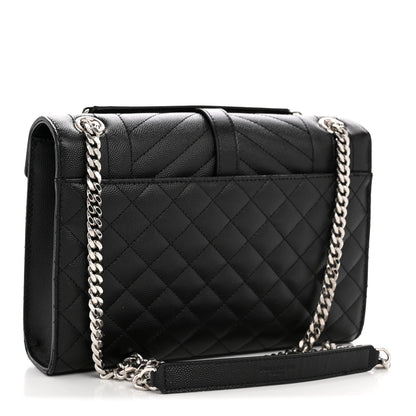 Grain De Poudre Textured Mixed Matelasse Triquilt Medium Monogram Satchel Black