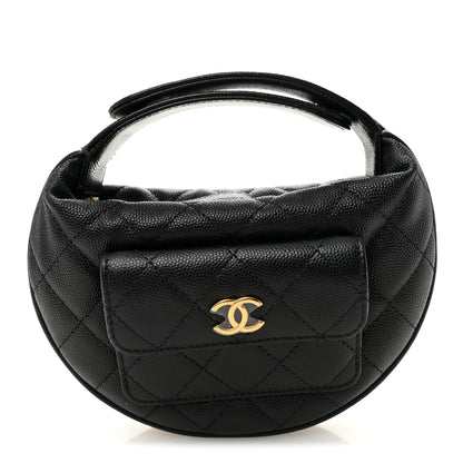 Caviar Quilted Polly Pocket Pouch Hobo Black