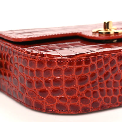 Calfskin Crocodile Embossed Turn Around Mini Flap Burgundy