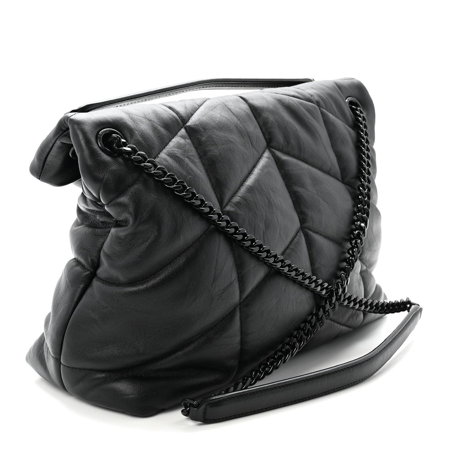 Lambskin Quilted Monogram Monochrome Medium Loulou Puffer Chain Satchel Black