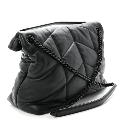 Lambskin Quilted Monogram Monochrome Medium Loulou Puffer Chain Satchel Black