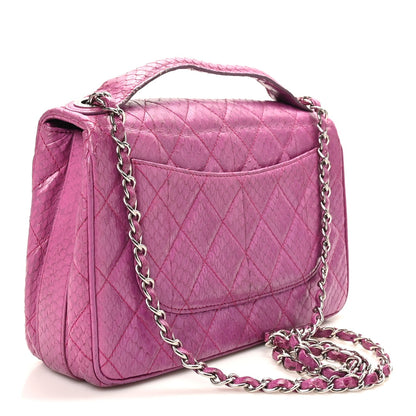 Elaphe Snakeskin Quilted Medium Easy Carry Flap Purple