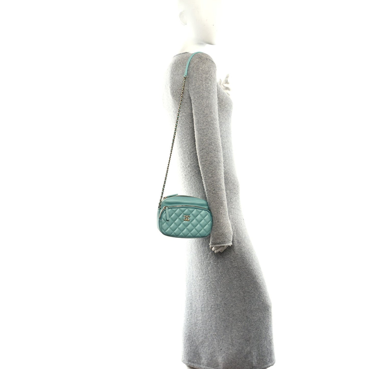 Calfskin Quilted Day Trips Camera Case Turquoise