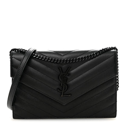 Grain De Poudre Matelasse Chevron Monogram Monochrome Envelope Chain Wallet Black