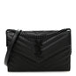 Grain De Poudre Matelasse Chevron Monogram Monochrome Envelope Chain Wallet Black