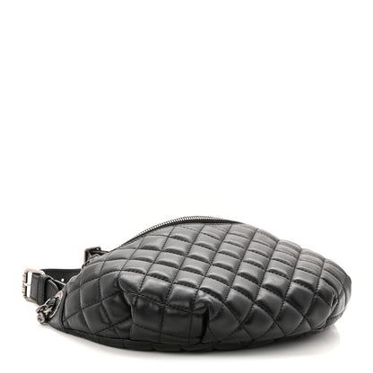 Lambskin Quilted Banane Waist Bag Fanny Pack Black