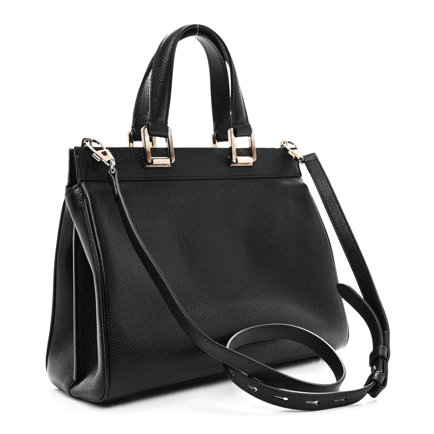 Grainy Calfskin Small Zumi Top Handle Bag Black