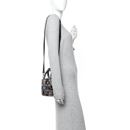 Satin Lambskin Embroidered Beaded Mini Lady Dior Black Multicolor