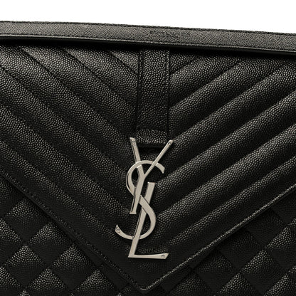 Grain De Poudre Textured Mixed Matelasse Large Triquilt Monogram Satchel Black