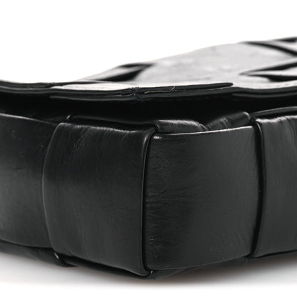 Paper Calfskin Maxi Intrecciato Small Cassette Crossbody Bag Black