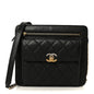 Lambskin Quilted Square Front Pocket Clutch With Chain Black
