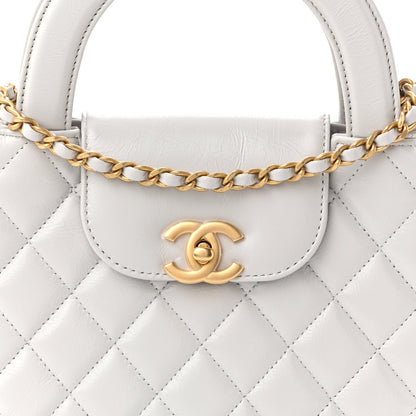 Shiny Aged Calfskin Quilted Nano Kelly Shopper Light Grey