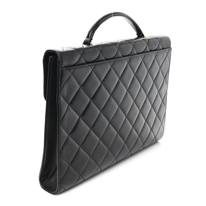Lambskin Quilted Briefcase Laptop Bag Black