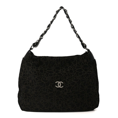 Suede Camellia Hobo Bag Black