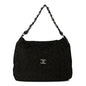 Suede Camellia Hobo Bag Black