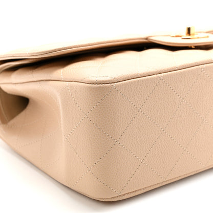 Caviar Quilted Jumbo Double Flap Light Beige