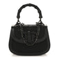 Moire Fabric Calfskin Rhinestone Monogram Monochrome Mini Bamboo 1947 Top Handle Chain Bag Black