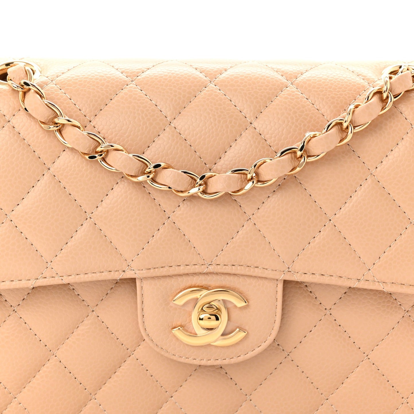 Caviar Quilted Small Double Flap Beige