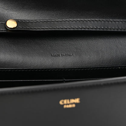 Shiny Calfskin Triomphe Margo Wallet on Chain Black