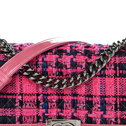 Patent Tweed Medium Boy Flap Fuchsia