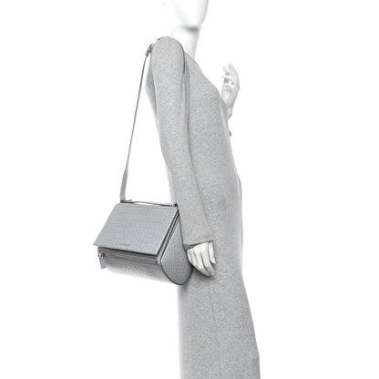 Calfskin Crocodile Embossed Medium Pandora Box Crossbody Bag Grey