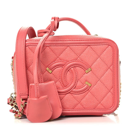Caviar Quilted Small CC Filigree Vanity Case Pink