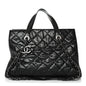 Crumpled Grained Calfskin Quilted CC Crave Tote Black
