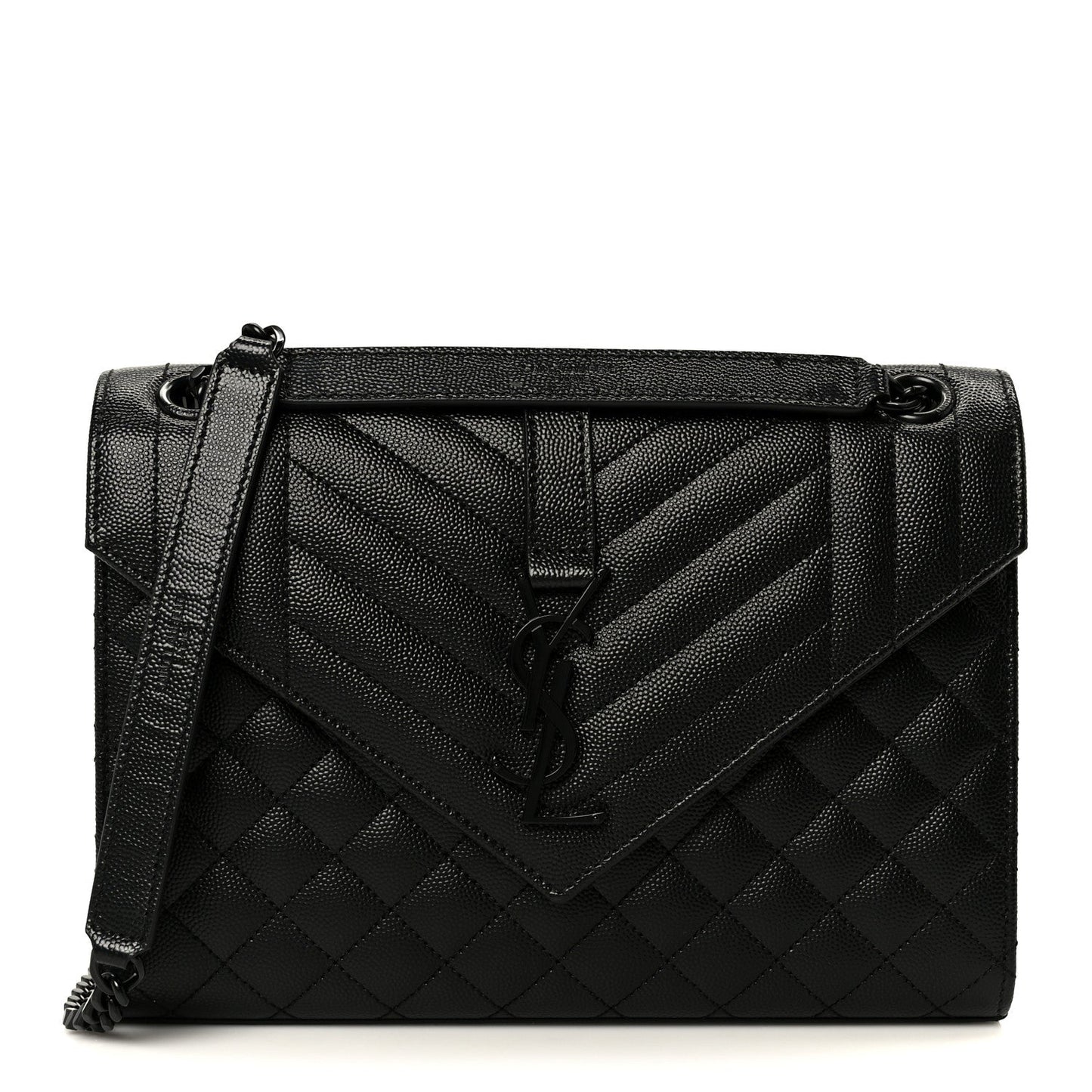 Grain De Poudre Textured Mixed Matelasse Triquilt Medium Monogram Monochrome Satchel Black