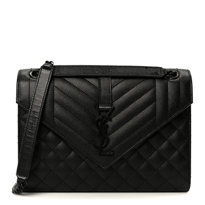 Grain De Poudre Textured Mixed Matelasse Triquilt Medium Monogram Monochrome Satchel Black