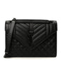 Grain De Poudre Textured Mixed Matelasse Triquilt Medium Monogram Monochrome Satchel Black