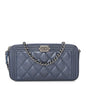 Metallic Caviar Quilted Small Boy Clutch With Chain Navy