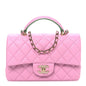 Lambskin Quilted Mini Top Handle Rectangular Flap Pink Green