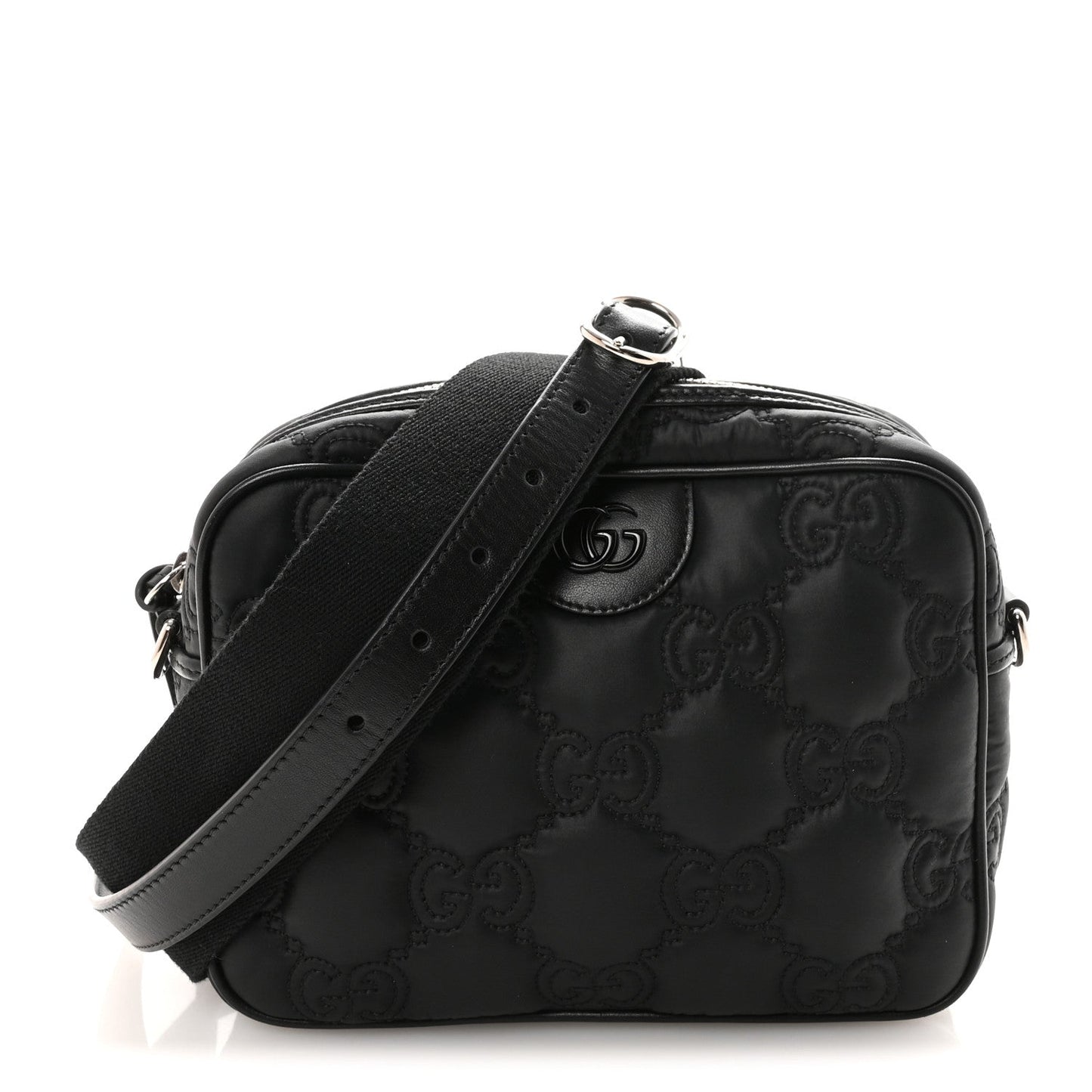 Nylon Calfskin Enamel GG Matelasse Shoulder Bag Black