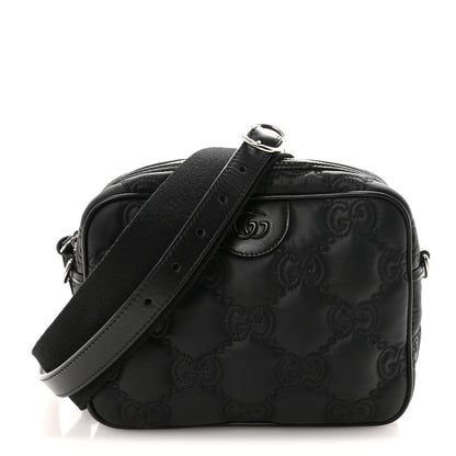 Nylon Calfskin Enamel GG Matelasse Shoulder Bag Black