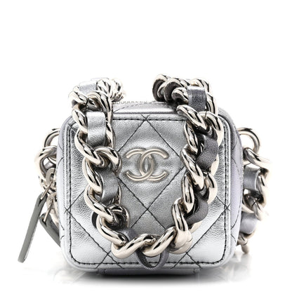 Gradient Metallic Lambskin Quilted Coco Punk Cube Clutch With Chain Silver Black
