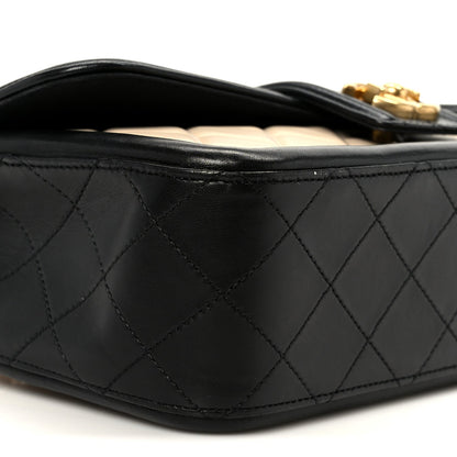 Lambskin Quilted Medium Elegant CC Flap Beige Black