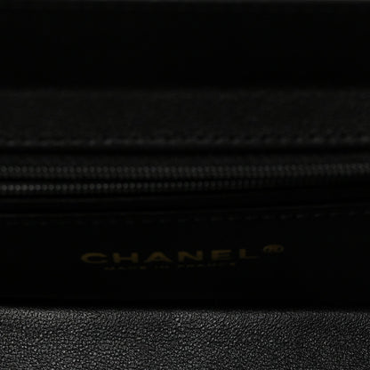 Shiny Calfskin Quilted Top Handle Box Bag Black